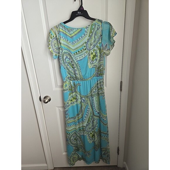 Chico's Turquoise Multicolor Paisley V-Neck Short Sleeve Maxi Dress Sz 1/Small - Picture 2 of 4